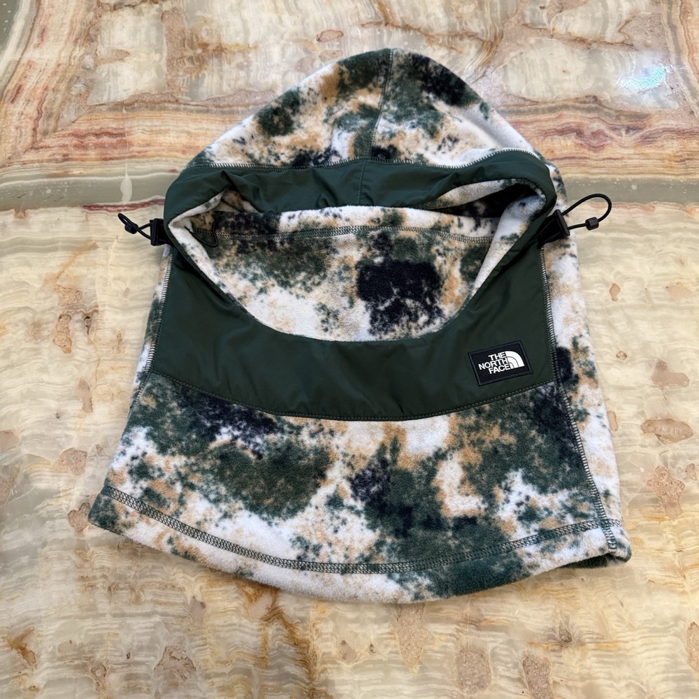 The North Face Fleece Hood Gaiter Neck Warmer Green Camo Print Unisex S/M